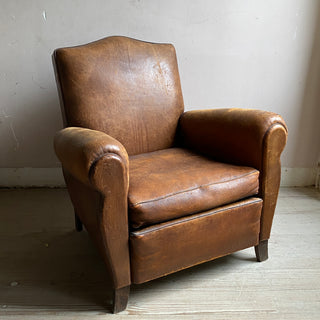 Vintage French Leather Club Chair - Cognac Brown