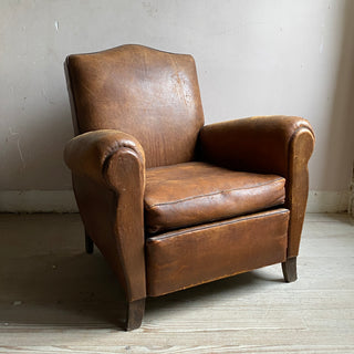 Vintage French Leather Club Chair - Cognac Brown