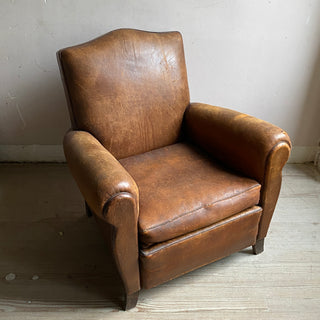 Vintage French Leather Club Chair - Cognac Brown