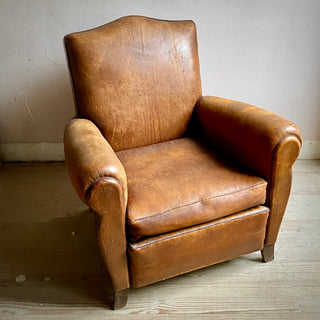 Vintage French Leather Club Chair - Cognac Brown