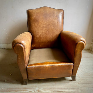 Vintage French Leather Club Chair - Cognac Brown