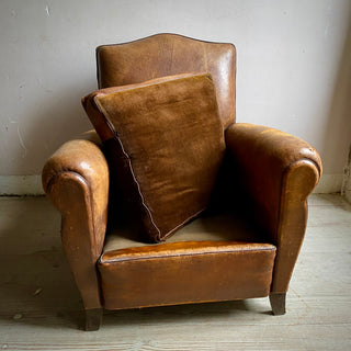 Vintage French Leather Club Chair - Cognac Brown