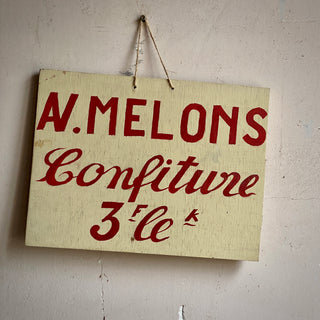 Vintage French Hand-painted Melon Jam For Sale Sign
