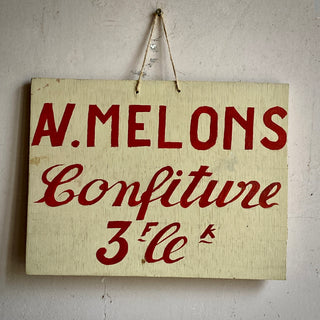Vintage French Hand-painted Melon Jam For Sale Sign