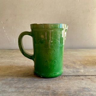 Vintage French Glazed Castelnaudary Green Pitcher And Mugs