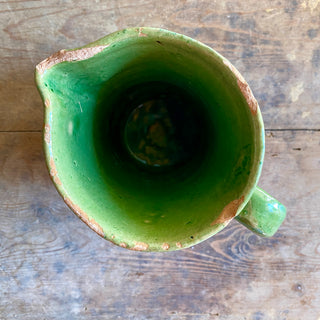 Vintage French Glazed Castelnaudary Green Pitcher And Mugs