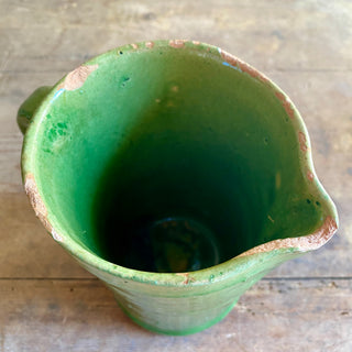Vintage French Glazed Castelnaudary Green Pitcher And Mugs