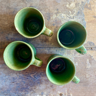 Vintage French Glazed Castelnaudary Green Pitcher And Mugs