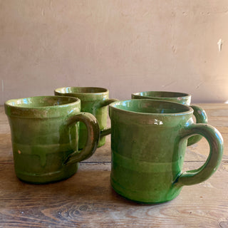 Vintage French Glazed Castelnaudary Green Pitcher And Mugs