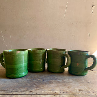 Vintage French Glazed Castelnaudary Green Pitcher And Mugs