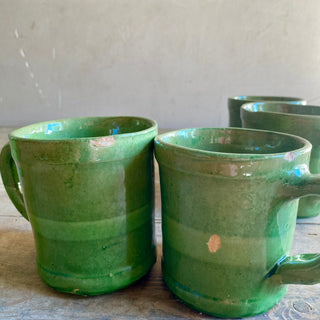 Vintage French Glazed Castelnaudary Green Pitcher And Mugs