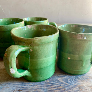 Vintage French Glazed Castelnaudary Green Pitcher And Mugs