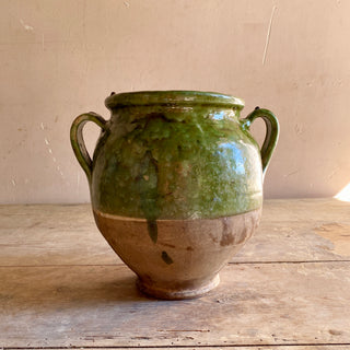 Antique French Green Glazed Confit Pot
