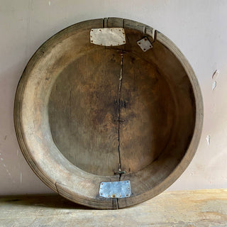 Very Large Antique French Wooden Bowl With Primitive Repairs