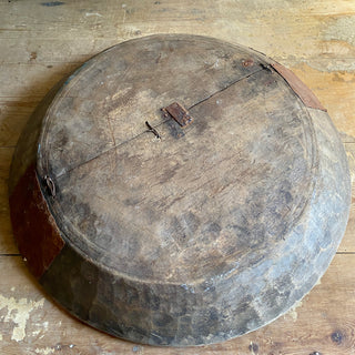 Very Large Antique French Wooden Bowl With Primitive Repairs