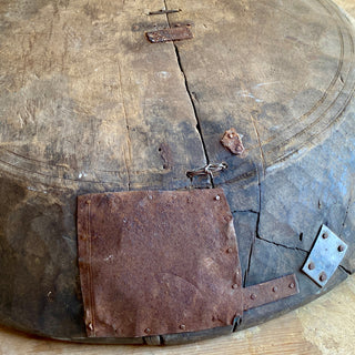 Very Large Antique French Wooden Bowl With Primitive Repairs