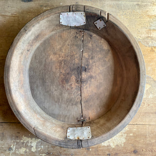 Very Large Antique French Wooden Bowl With Primitive Repairs
