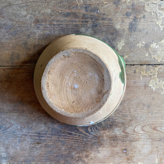 Antique French Glazed Terracotta Mortar & Wooden Pestle
