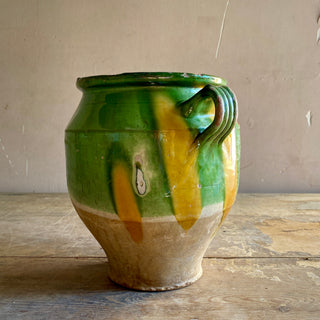 Antique French Green & Yellow Glazed Confit Pot