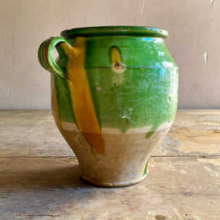 Antique French Green & Yellow Glazed Confit Pot