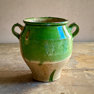 Antique French Green & Yellow Glazed Confit Pot