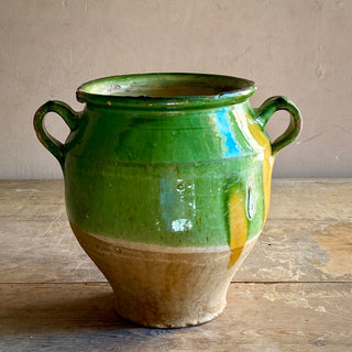 Antique French Green & Yellow Glazed Confit Pot