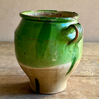Antique French Green & Yellow Glazed Confit Pot