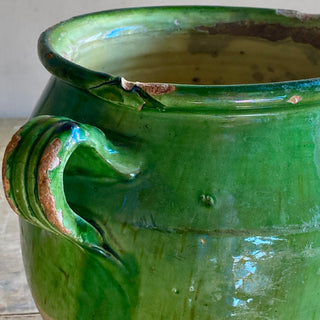 Antique French Green & Yellow Glazed Confit Pot