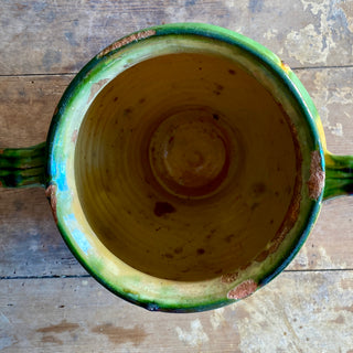 Antique French Green & Yellow Glazed Confit Pot