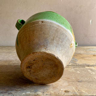 Antique French Green & Yellow Glazed Confit Pot
