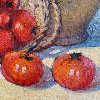 Antique French Oil On Canvas Depicting Tomatoes And Water Cruche