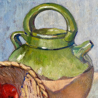 Antique French Oil On Canvas Depicting Tomatoes And Water Cruche