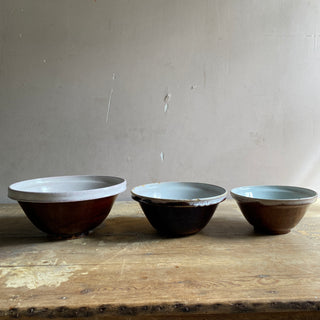 Set Of Three Antique French Cul Noir Bowls