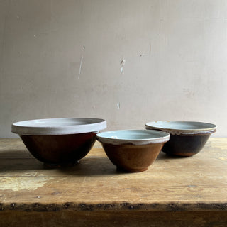 Set Of Three Antique French Cul Noir Bowls