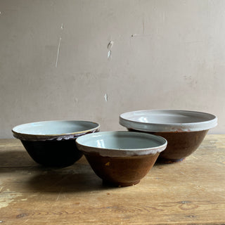 Set Of Three Antique French Cul Noir Bowls