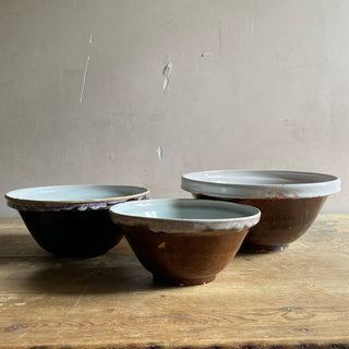 Set Of Three Antique French Cul Noir Bowls