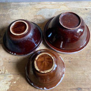 Set Of Three Antique French Cul Noir Bowls