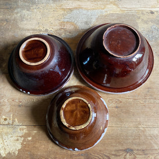 Set Of Three Antique French Cul Noir Bowls