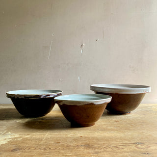Set Of Three Antique French Cul Noir Bowls