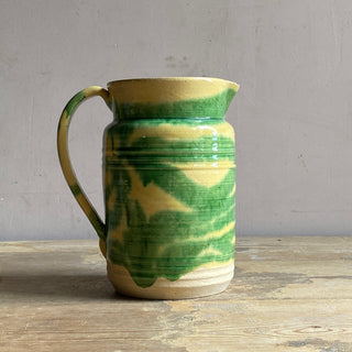 Antique French Glazed Green & Yellow Water Dieulefit Jug