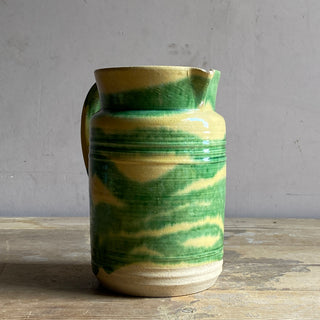 Antique French Glazed Green & Yellow Water Dieulefit Jug