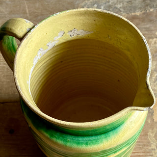 Antique French Glazed Green & Yellow Water Dieulefit Jug