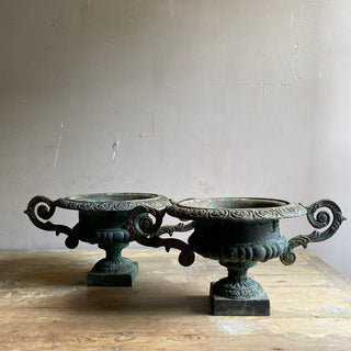 Pair Of Early 20th Century French Cast Iron Medici Urns