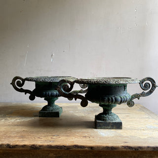 Pair Of Early 20th Century French Cast Iron Medici Urns