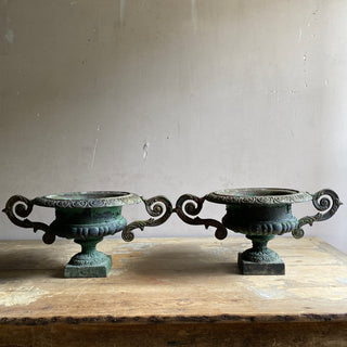 Pair Of Early 20th Century French Cast Iron Medici Urns