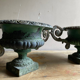 Pair Of Early 20th Century French Cast Iron Medici Urns