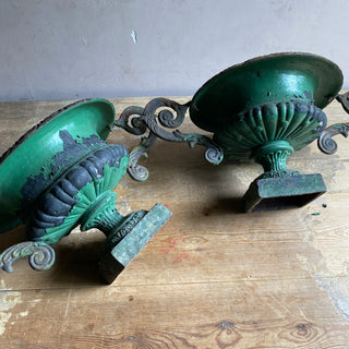 Pair Of Early 20th Century French Cast Iron Medici Urns