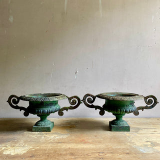 Pair Of Early 20th Century French Cast Iron Medici Urns