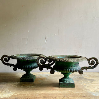 Pair Of Early 20th Century French Cast Iron Medici Urns