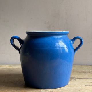 Antique French Blue Glazed Confit Pot